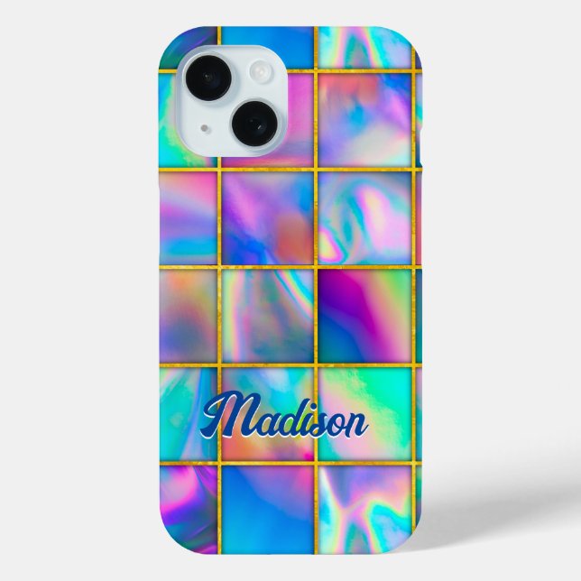 Stylish holographic trendy faux gold geometric Case-Mate iPhone case (Back)