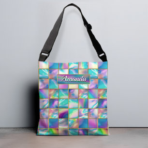 Stylish holographic trendy faux gold geometric crossbody bag