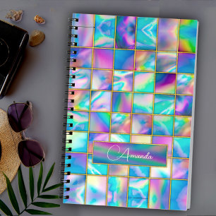 Stylish holographic trendy faux gold geometric notebook