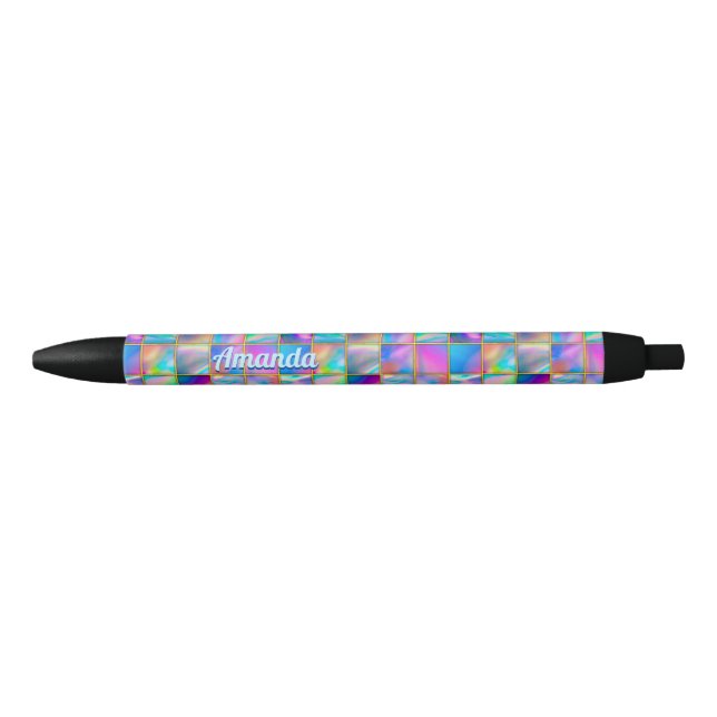 Stylish holographic trendy faux gold geometric pen (Front)