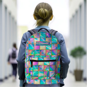 Stylish holographic trendy faux gold geometric printed backpack