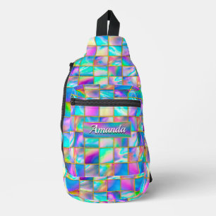 Stylish holographic trendy faux gold geometric  sling bag