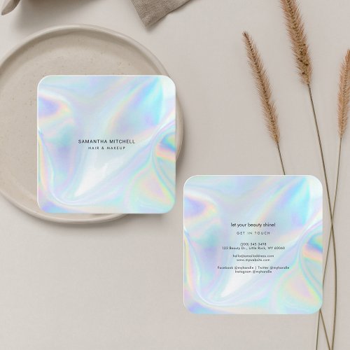 Stylish Holographic Typography Beautician Makeup Square Business Card