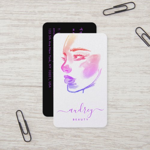 Stylish Holography Pink Beauty Watercolor Script Business Card
