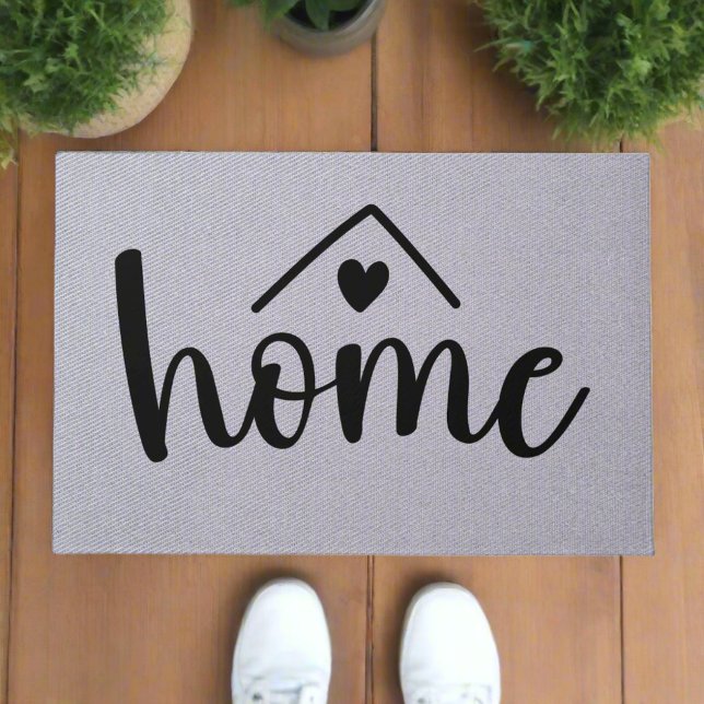 Stylish Home Black Typography Heart Family  Doormat (Creator Uploaded)