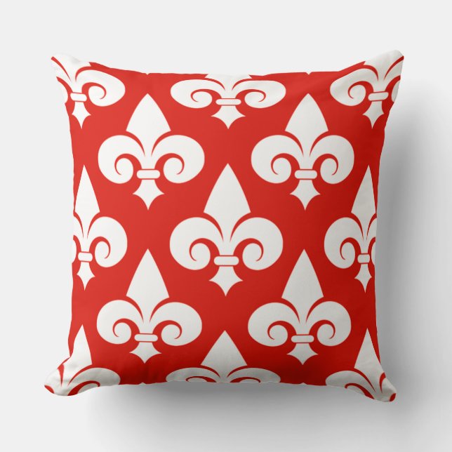 Stylish Home Decor Red White Fleur de Lis Pattern Throw Pillow (Front)