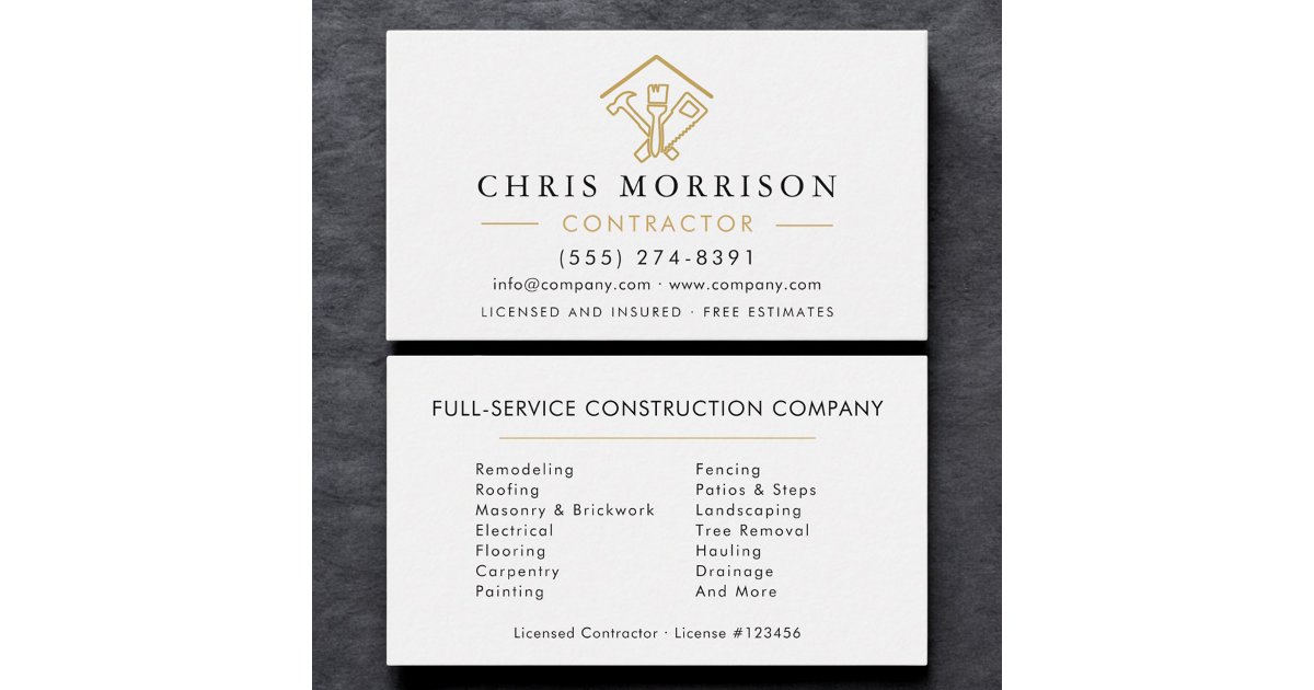 Stylish Home Repairs Construction Contractor Business Card | Zazzle