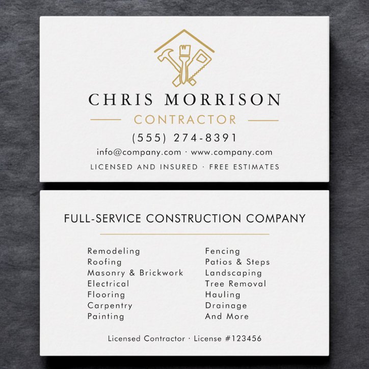 Stylish Home Repairs Construction Contractor Business Card