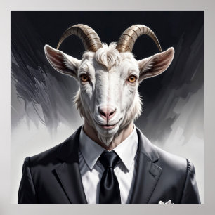Stylish horned figure in sharp formal attire art poster