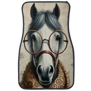 Stylish Horse with Glasses – Funny Vintage Art Car Floor Mat