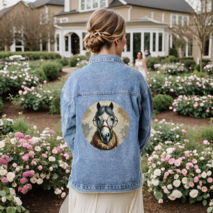 Stylish Horse with Glasses – Funny Vintage Art Denim Jacket