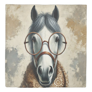 Stylish Horse with Glasses – Funny Vintage Art Duvet Cover