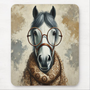 Stylish Horse with Glasses – Funny Vintage Art Mouse Pad