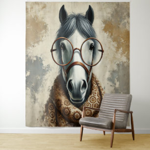 Stylish Horse with Glasses – Funny Vintage Art Tapestry