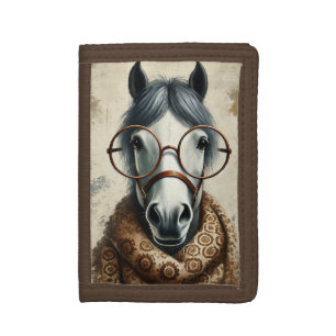 Stylish Horse with Glasses – Funny Vintage Art Tri-fold Wallet