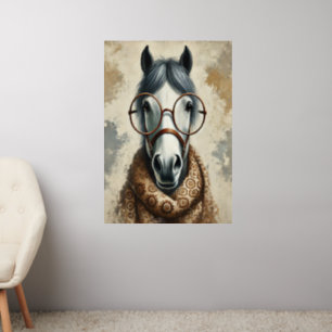 Stylish Horse with Glasses – Funny Vintage Art Wall Decal