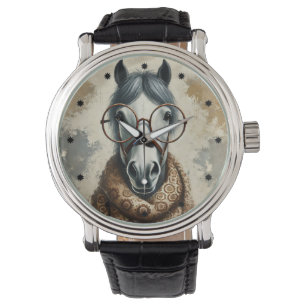 Stylish Horse with Glasses – Funny Vintage Art Watch