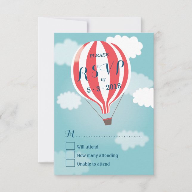 Stylish Hot Air Red White Balloon RSVP Card (Front)