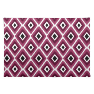 Stylish Hot Pink Black Ikat Pattern Cloth Placemat