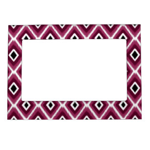 Stylish Hot Pink Black Ikat Pattern Magnetic Picture Frame
