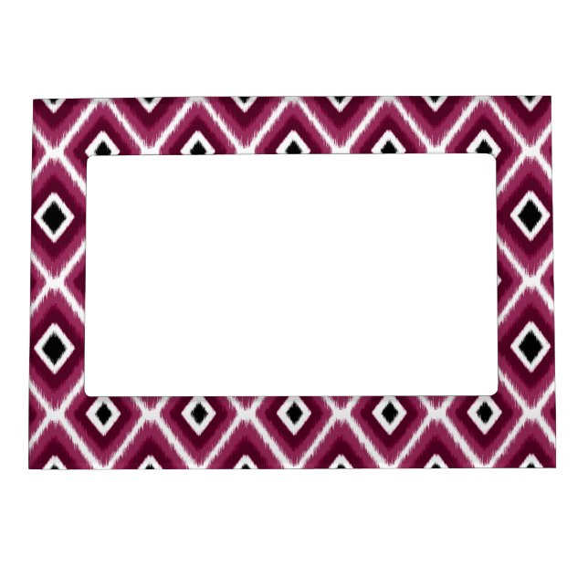 Stylish Hot Pink Black Ikat Pattern Magnetic Picture Frame (Front)