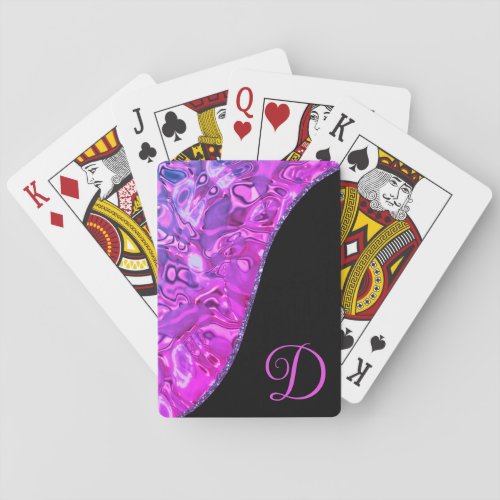 Stylish Hot Pink Black Purple Glitter Monogram Playing Cards