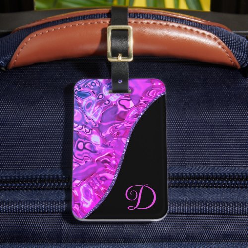 Stylish Hot Pink Black Purple Glitter Personalized Luggage Tag