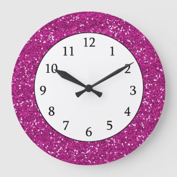 Stylish Hot Pink Glitter Large Clock by InTrendPatterns at Zazzle