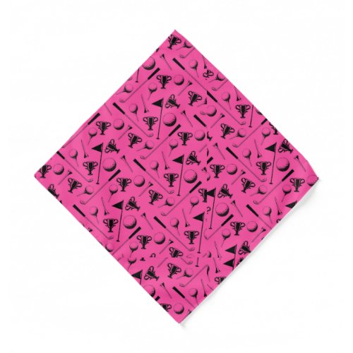 Stylish Hot Pink Golf Icons Pattern  Bandana
