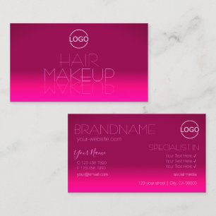 Stylish Hot Pink Gradient Mirror Font with Logo Business Card