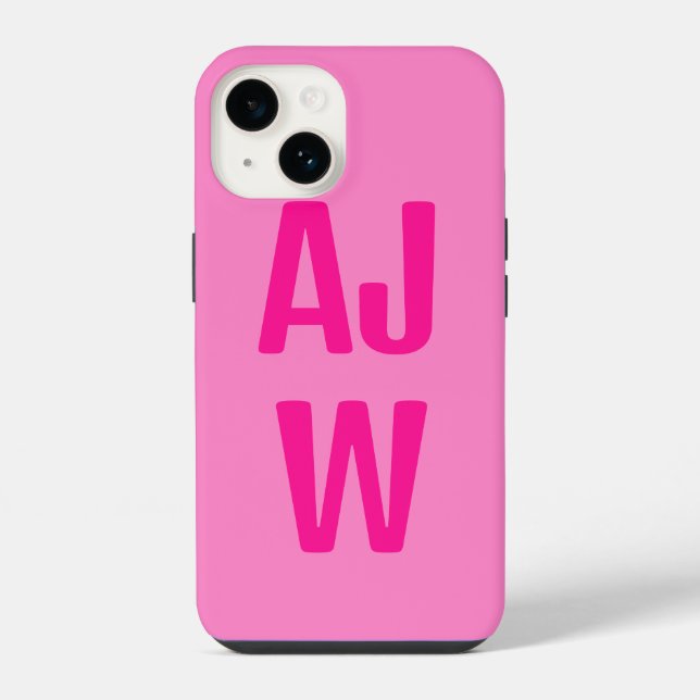Stylish Hot Pink Monogram Iphone Case (Back)