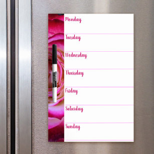 Stylish hot pink rose photo weekly planner script dry erase board