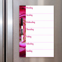 Stylish hot pink rose photo weekly planner script dry erase board