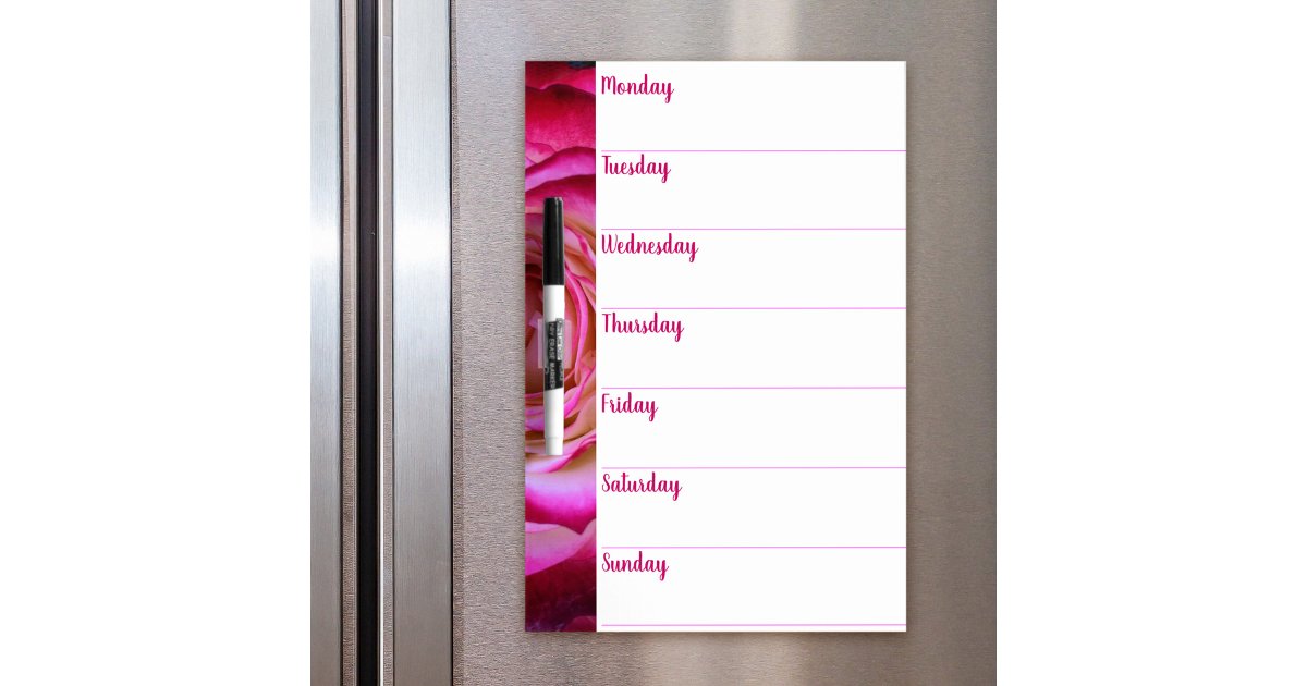 Stylish hot pink rose photo weekly planner script dry erase board | Zazzle