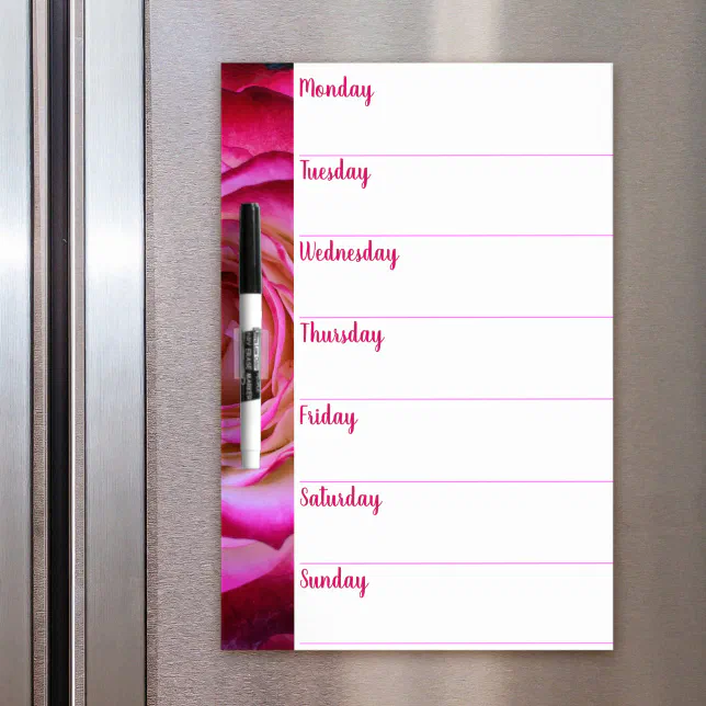 Stylish hot pink rose photo weekly planner script dry erase board | Zazzle