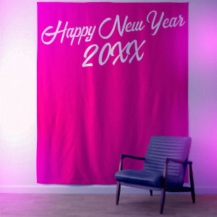 Stylish Hot Pink White Script Happy New Year  Tapestry