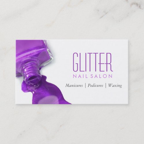 Stylish Hot Purple Glitter Nail Salon Manicure Business Card Template