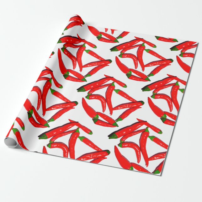 Stylish Hot Red Green Chili Pepper Wrapping Paper (Unrolled)