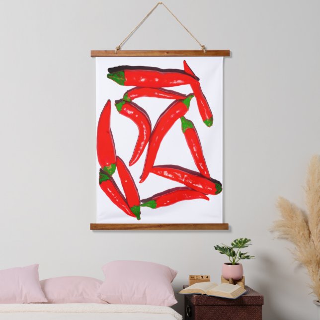 Stylish Hot Red Green Chili Yummy Peppers Pepper Hanging Tapestry (Bedroom)