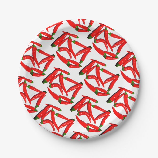 Stylish Hot Spicy Red Green Chili Pepper Paper Plates (Front)