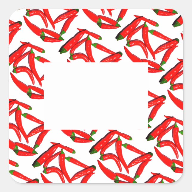 Stylish Hot Spicy Red Green Chili Pepper Square Sticker (Front)
