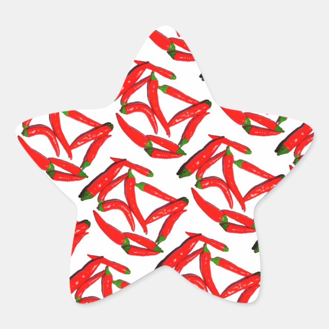 Stylish Hot Spicy Red Green Chili Pepper Star Sticker (Front)