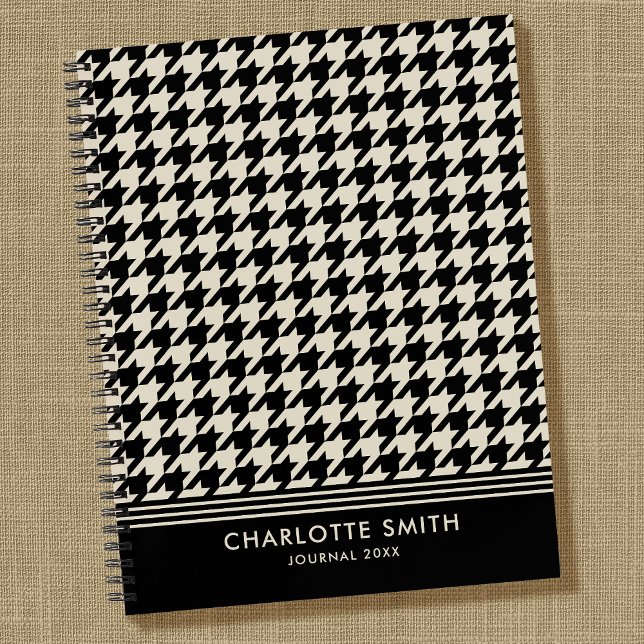 Stylish Houndstooth Pattern Black Off-white Spiral Notebook (Creator Uploaded)