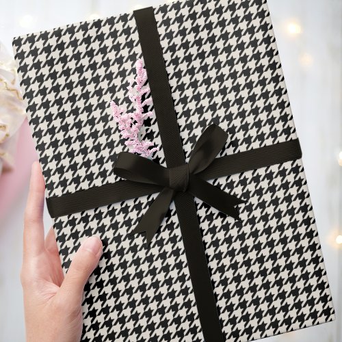 Stylish Houndstooth Pattern Black Off_White Wrapping Paper