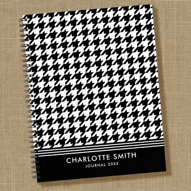 Stylish Houndstooth Pattern Black White Spiral Notebook (Creator Uploaded)