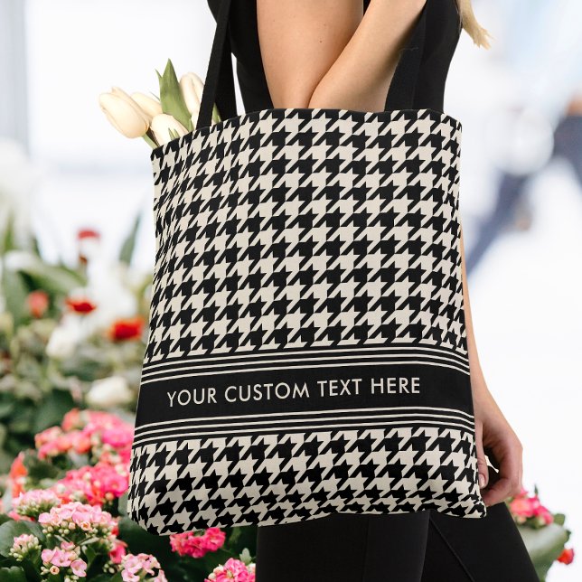Stylish Houndstooth Personalized Black Off-White Tote Bag (Creator Uploaded)