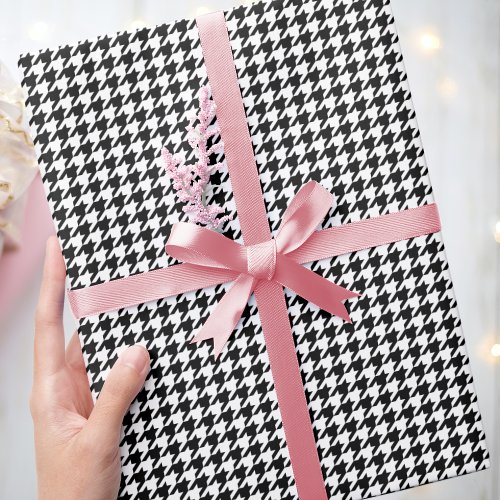 Stylish Houndstooth Plaid Pattern Black White Wrapping Paper