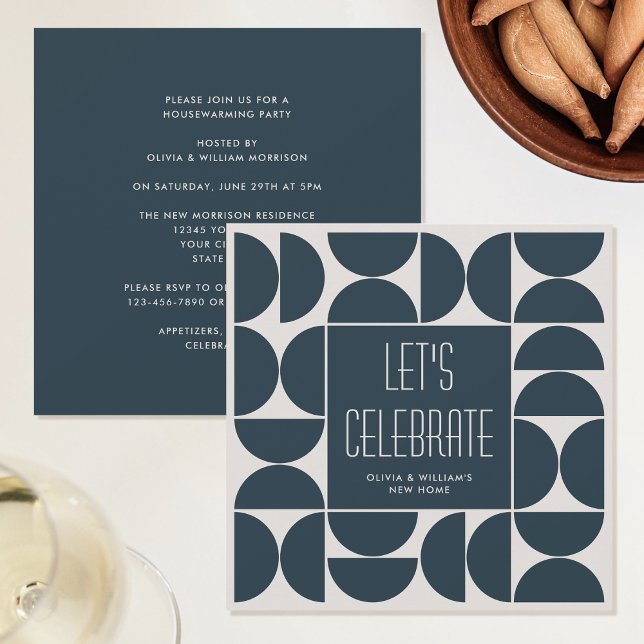 Stylish Housewarming Party Blue Black Invitation (Creator Uploaded)