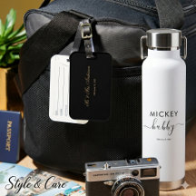 Stylish Hubby Name Date Script Water Bottle Design