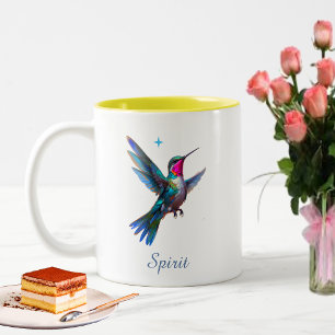 Stylish Hummingbird and Script on White Two-Tone Coffee Mug